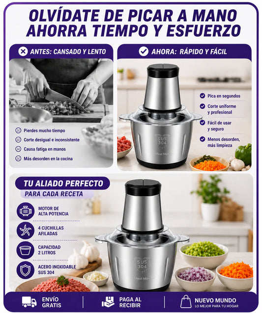 Molino Picador Eléctrico Acero Inoxidable 2 Litros