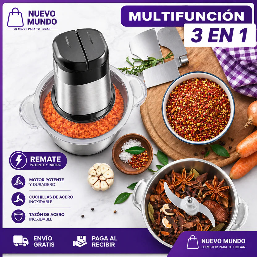 Molino Picador Eléctrico Acero Inoxidable 2 Litros