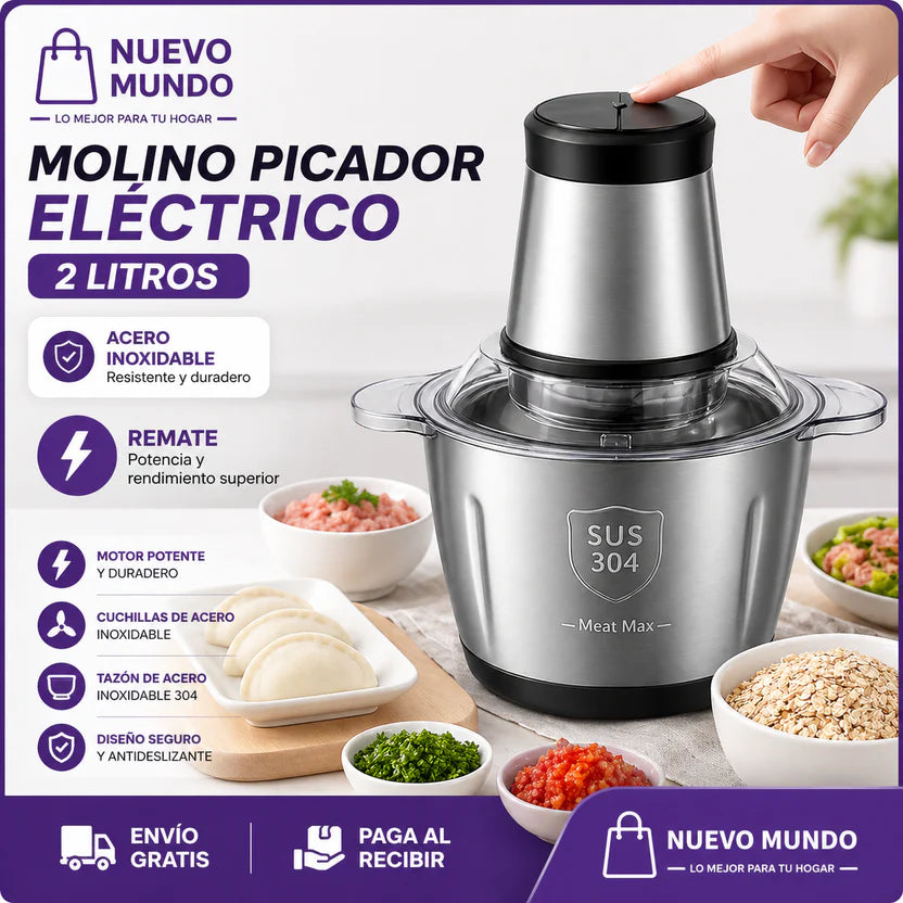 Molino Picador Eléctrico Acero Inoxidable 2 Litros