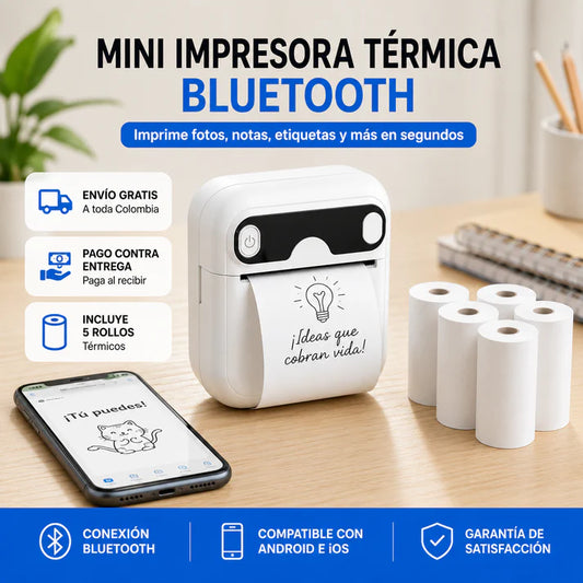 Mini impressora térmica Bluetooth | Imprime fotos, notas e etiquetas em segundos